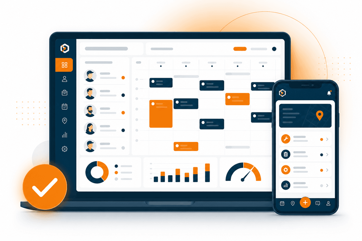 Interface moderne TASHY sur ordinateur et mobile, alternative à Synchroteam
